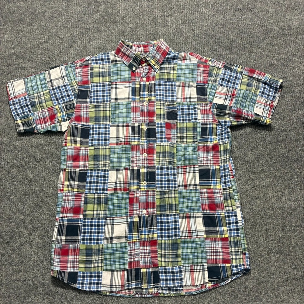 Boca Classics Mens Button Down Shirt Size Medium‎ Plaid Patchwork Short Sleeve
